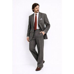 ALAN FLUSSER 2 piece suit birdseye gray flat front two button business 44R 36W